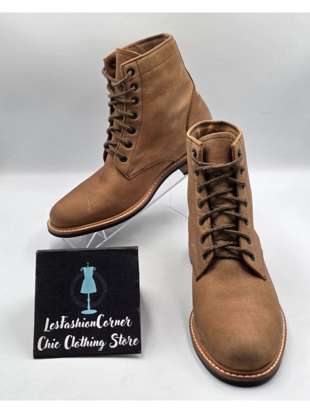 Nisolo Womens Tobacco Brown Leather Amalia All-Weather Lace-Up Boots Sz 9.5 3815
